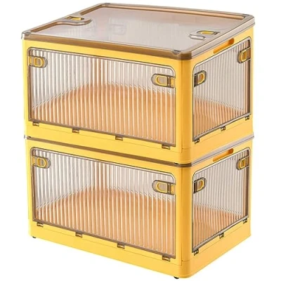 Image de Creahaus 2 Piece Storage Box Set with Lid, 28 Litre Stackable Wheels, Collapsible 5 Door Box, Toy Organiser, Cabinet (Jaune)