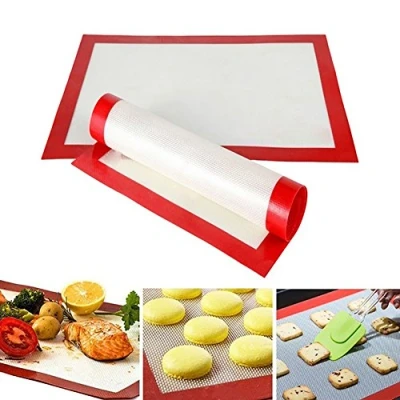 Image de Tapis de Cuisson en Silicone antiadhésif antidérapant Lavable réutilisable résistant à la Chaleur sans BPA FDA et Lfgb Certifié avec Un Certificat Cuisine Bakeware Four Sheet Blanc + Rouge