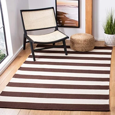 Image de SAFAVIEH Grand Tapis de Salon rectangulaire pour Une Utilisation en intérieur, Coton, Chocolat/Ivoire, 120 X 180 cm