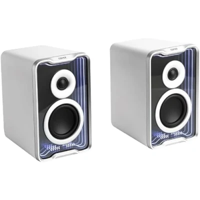 Image de Edifier QR30 Haut Parleurs de Bureau Actifs avec Bluetooth V5.4, Effets Lumineux dynamiques. 30 Watts RMS Blanc