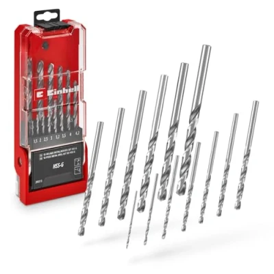 Image de Original Einhell Jeu de 13 forets à métaux HSS G (acier 4241, poli miroir, pointe Split Point 135, hélice fraisée type N, queue ronde y compris cassette rangement)