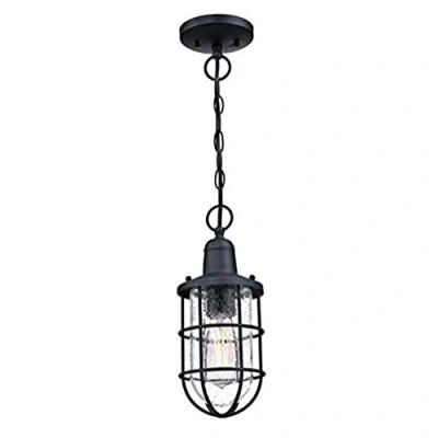 Image de Westinghouse Lighting 6334840 Luminaire suspendu d&#039;extérieur Crestview à une lampe, finition en noir texturé avec verre granuleux clair