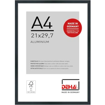 Image de DEHA Design cadre en aluminium Tribeca, 21x29,7 cm (A4), Structure Noir Mat