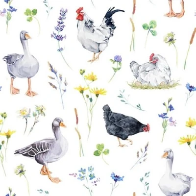 Image de Lot de 20 serviettes en papier avec motif poules et oies Convient également pour le découpage la technique des 33 x cm