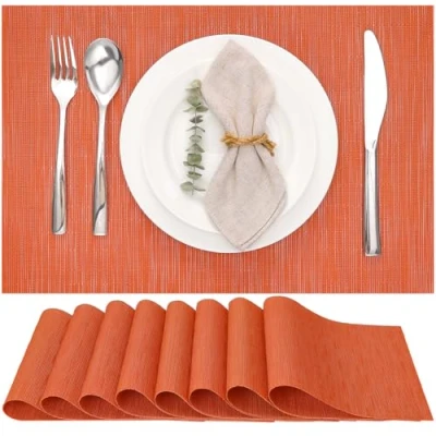 Image de Myir JUN Lot de 8 Sets Table, Tissé Lavable Napperons pour Cuisine ou Table à Manger Résiste la Chaleur Antidérapant Fait en Vinyle (30x45cm) (Orange)