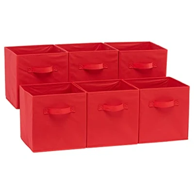 Image de Amazon Basics 6 unités, lot de 1, Foldable Storage Cubes, Tissu, rouge, 26.7 x 28 cm