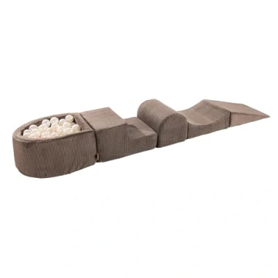 Image de Foam Playset with Small Ball Pit MeowBaby® Playground for Children, 250x45x30 cm, Corduroy, Brown