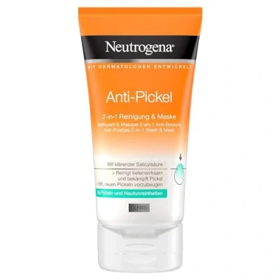 Image de Neutrogena Nettoyant Visage Anti Pimple 2 en 1 et Masque à l&#039;acide salicylique pour Peau Colorée Sans Huile 150 ml