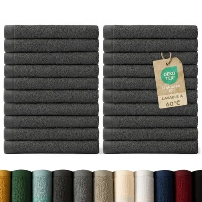Image de Blumtal Lot Serviette de Toilette 24 Visage Debarbouillette Petite Main Doux Et Absorbant 100% Coton Certifié Oeko TEX® Anthracite