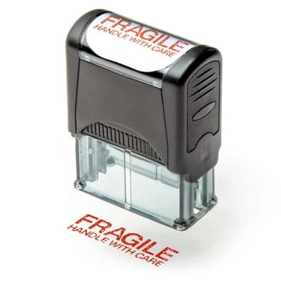 Image de Tampon auto encreur en caoutchouc, encre rouge rechargeable préinstallée 35 x 8 mm (poignée fragile avec soin)
