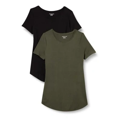Image de Amazon Essentials Tunique Encolure Dégagée à Manches Courtes Femme, Lot de 2, Noir/Vert Olive, XXL