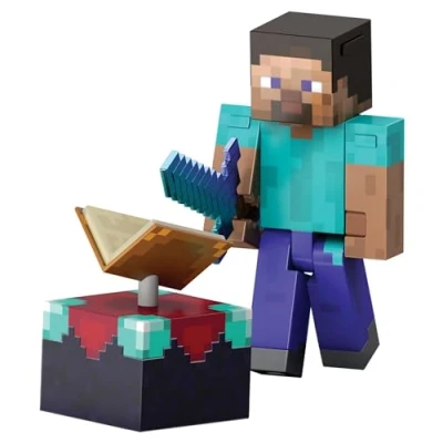 Image de Mattel Minecraft Steve Diamond Level Figurine articulée à collectionner avec 3 accessoires, 14 cm, design pixélisé HXM84