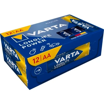 Image de VARTA Piles AA, lot de 12, Longlife Power, Alcalines, 1,5V, Cube, emballage recyclé à 90%, adaptées aux jouets, souris sans fil, lampes poche, Made in Germany