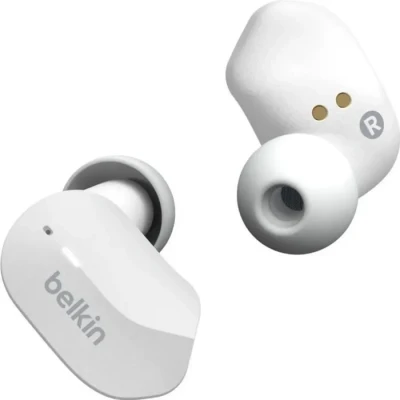Image de Belkin Écouteurs True Wireless SoundForm (écouteurs Bluetooth pour iPhone, Samsung, Google, contrôle tactile, étui de recharge, 24 heures d’écoute, isolation du bruit, résistants à l’eau, blanc)