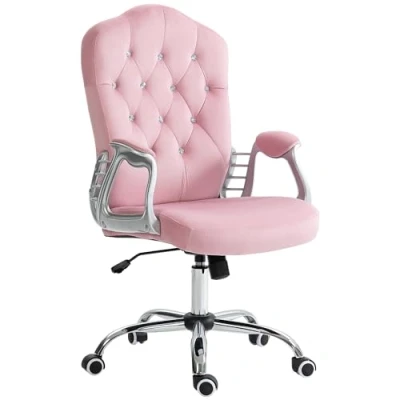Image de HOMCOM Chaise de Bureau, Ergonomique Bureau avec Fonction Bascule, Rotation, réglable en Hauteur d&#039;ordinateur Boutons Cristal étincelants, Aspect Velours, pour Home
