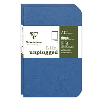 Image de Clairefontaine 734184C Collection Age Bag Lot de 2 Carnets Agrafés Duo Bleu 9x14 cm 96 Pages Unies Blanches Papier 90 g Couverture Carte Lustrée Grain Cuir