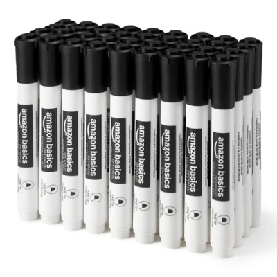 Image de Amazon Basics marqueurs effaçables à sec pour tableau blanc faible odeur, pointe fine, noir, Lot de 36