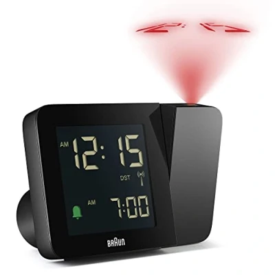 Image de Braun Réveil avec Projection numérique Radio piloté pour Les fuseaux horaires d’Europe Centrale (DCF) 4 Options de rétroéclairage, écran LCD négatif, réglage Rapide, modèle BC15B DCF Noir