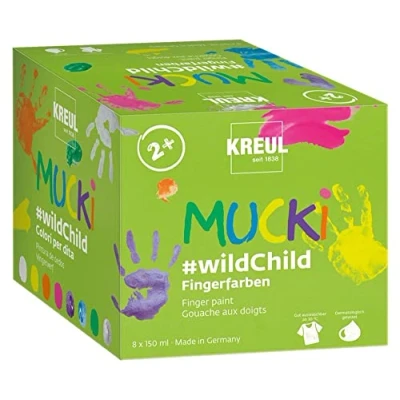 Image de KREUL Mucki 2305 #wildChild Set de peinture au doigt haute qualité avec 8 pots à base d&#039;eau 150 ml , Convient aux enfants partir 2 ans