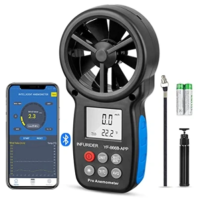 Image de Anémomètre Numérique YF 866B App Portable Débitmètre d&#039;air, de Connexion Bluetooth pour Mesurer Vitesse du Vent, Température et Vent Maximum/Minimum/Moyenne