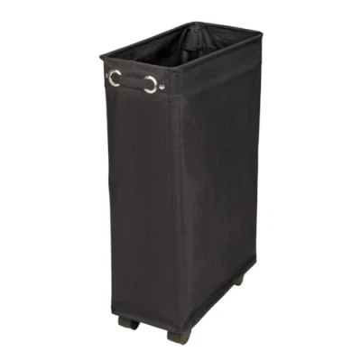 Image de WENKO Panier à Linge Corno roulettes étroit Capacité 43 l Gain de place Poignets Transport Pratique et Flexible Polyester 18.5x60x40 cm Noir