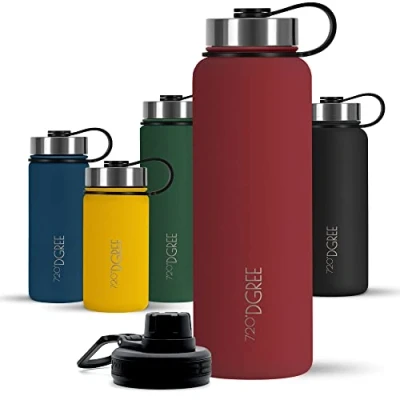 Image de 720DGREE Bouteille Isotherme &quot;noLimit&quot; 410ml Gourde en acier inoxydable d&#039;eau, thé, café, jus, boisson chaud ou froid Premium de Isolée sous vide + GRATIS Sport Couvercle
