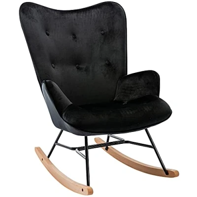 Image de CLP Chaise A Bascule Sanka en Velours I Fauteuil avec Support Métal De Relaxation Patins Bois, Couleur:Noir
