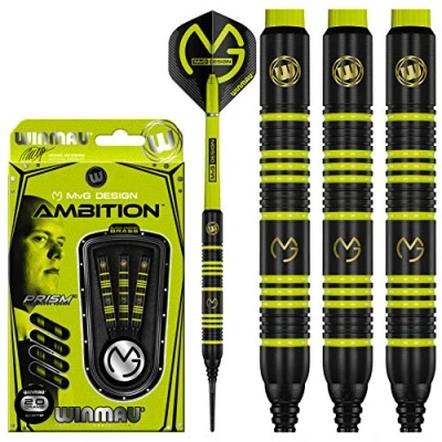 Image de WINMAU Michael Van Gerwen MvG Ambition Jeu de fléchettes Softip en Laiton 20g avec Mega Standard Vols et Nylon Arbres (Tiges)