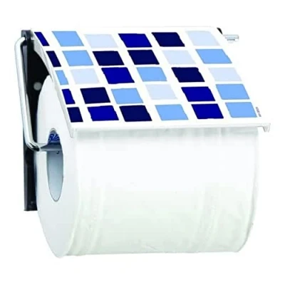 Image de MSV Porte Rouleau Papier WC Mural PS &amp; Acier chromé Mosaiko Bleu