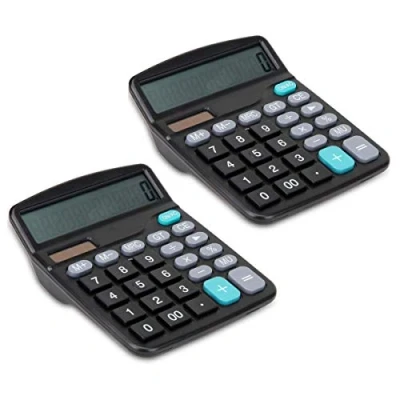 Image de JZK 2X Noir Calculette Calculatrice de Bureau Solaire et Batterie Fonction Standard à 12 Chiffres, Simple avec Grand Écran LCD Grands Boutons pour Bureau, Maison école