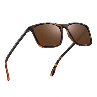 Image de JIM HALO Lunettes de Soleil Polarisé Conduite Rétro Carré Protection UV Lunette Solaire Classiques Hommes (Tortoise/Brun polarisé)