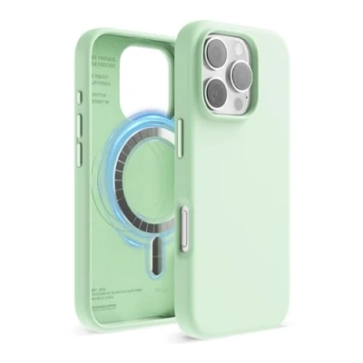 Image de elago Coque Magnétique en Silicone Compatible avec iPhone 16 Pro Étui 6,3 Pouces Tous Les Accessoires MagSafe Aimants Intégrés, à Prise Douce, Antichoc (Menthe Douce)