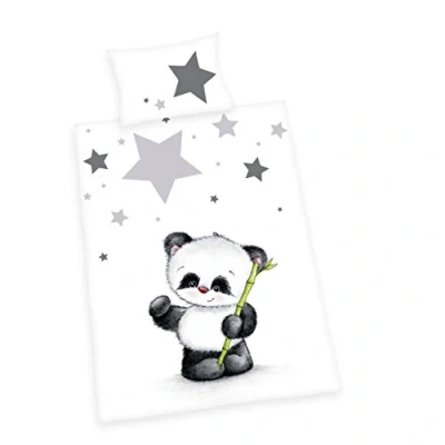 Image de Herding BABY BEST Parure de Lit pour Enfants, Réversible Panda Jana, Housse Couette 100 x 135 cm, Taie d&#039;Oreiller 40 60 Coton/Renforcé