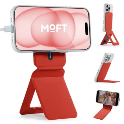 Image de MOFT Trepied Smartphone pour iPhone 16/15/14/13 Series, Support Universel Invisible Téléphone avec 4 Modes Self vlogging, Parcourir, Photographie Macro, Appel Vidéo, Rouge Couchant