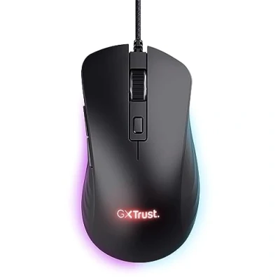 Image de Trust Gaming GXT 924 Ybar+ Souris Gamer Haute Performance, 25600 PPP, 60% Plastiques Recyclés, Capteur Optique 25K, Éclairage RGB, 6 Boutons Programmables, Filaire USB Noir