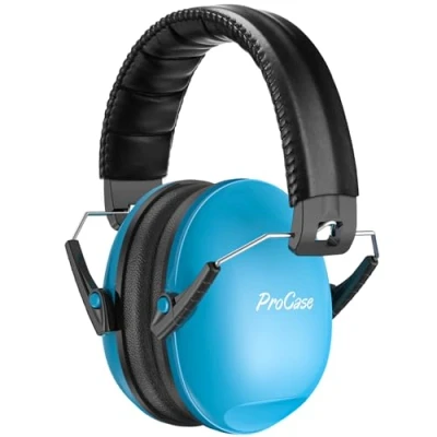 Image de Procase Casque Anti Bruit Enfant, Pliable Réglable Confortable, avec Une Atténuation de SNR 34dB, Serre tête Souple pour Milieu Bruyant ou Stressant Bleu