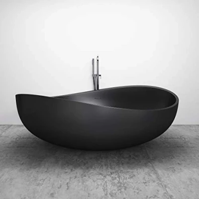 Image de Baignoire îlot WAVE fonte minérale noir mat 180 x 110 cm