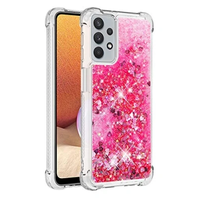 Image de KBIKO zxl Glitter Case pour Samsung Galaxy A32 5G Étui, Brillant Paillette Sparkle Floating Quicksands Housse Transparent TPU Antichoc Protective Coque 5G.Pink YBL