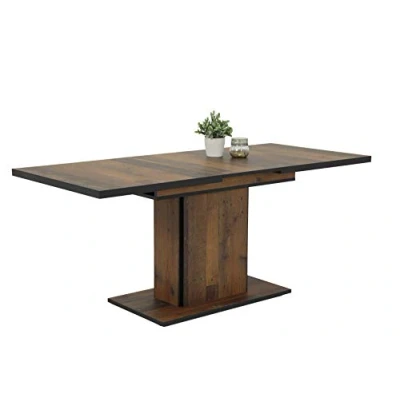 Image de Apollo Ariana Table À Piètement En Colonne Pour Salle Manger, Matériau Dérivé Du Bois Avec Revêtement Mélamine, Décor Vieilli, Extensible, 120 160 x 80 76 cm