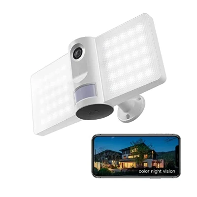 Image de LAXIHUB Caméra de sécurité avec réflecteur intelligent, 2,4G Wi Fi 1080p Full HD, audio bidirectionnel, détection mouvement et alarme sirène, enregistrement vidéo, fonctionne Alexa