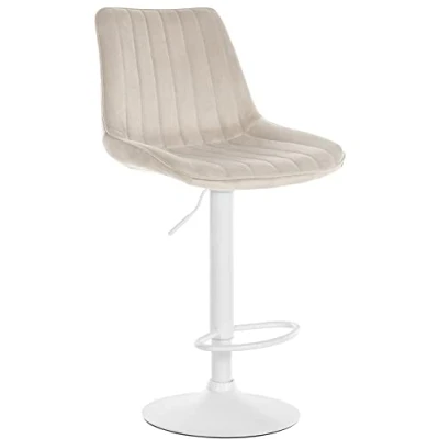 Image de CLP Tabouret De Bar Toni en Velours I Chaise Haute Bistrot avec Repose Pieds Hauteur Réglable Pivotant, Couleur:crème, Couleur du Cadre:Blanc