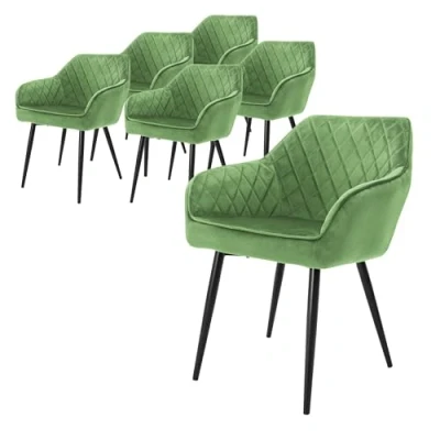 Image de ML Design Lot 6X Chaises de Salle à Manger Vert Sauge Style Moderne Dossier/Accoudoirs Rembourrée Aspect Velours Pieds en Métal Noir Chaise Ergonomique Fauteuil Salon/Chambre