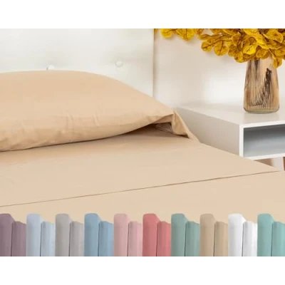 Image de TRAMAS+ Drap carré et Demi 140x200, 100% Coton, Linge de lit, 2 taies d&#039;oreiller, Standard 100 by Oeko TEX Beige Sand