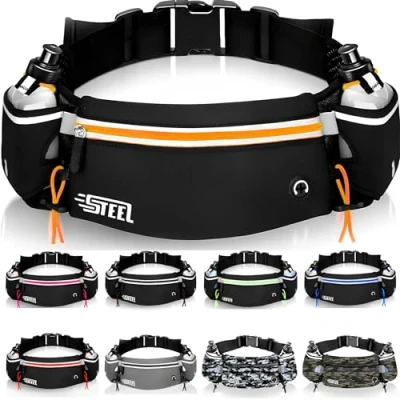 Image de Ceinture Running Course à Pied, Sac Banane Sport Belt avec Gourde Souple Porte Bidon Poche Etanche Homme Femme pour Smartphone iPhone Samsung Galaxy, Confortable Jogging Footing Randonnée (Orange)