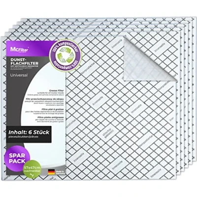 Image de McFilter 6 filtres plats compostables avec indicateur de saturation pour hotte aspirante, recoupables universels 57 x 47cm, filtre aspirante