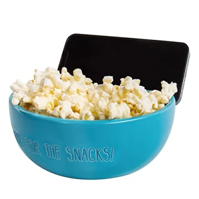 Image de Fizz Creations Bol Stream &#039;n Snack et support de téléphone 2 en 1. Motif « Here For The Snacks ».