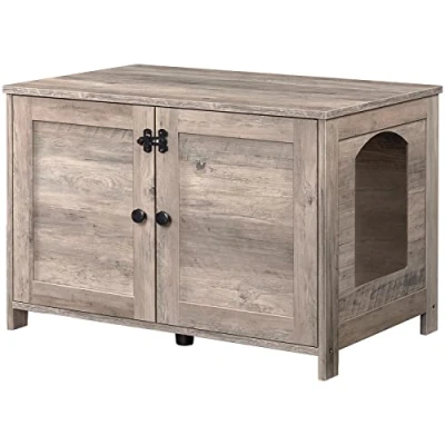 Image de HOOBRO Niche pour Chat, Armoire Maison de Toilettes avec Doubles Portes, Interne Planche réglable, Cadre en Bois Robuste, Salon, Entrée, Couloir, Gris EBG03MW01