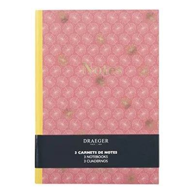 Image de DRAEGER Paris Lot de 3 carnets Notes A5 Rose et Vert Couverture Souple détails dorés 15 x 21 cm 72 Pages lignées Papier certifié FSC® to do List, projets Idéal Bureau, Maison, école