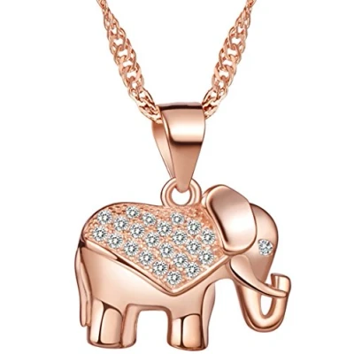 Image de Yumilok Pendentif Collier en 925 Argent et Zircon cubique l&#039;éléphant d&#039;or Rose Brillant Aimable Mignon pour Femme Fille comme Cadeau
