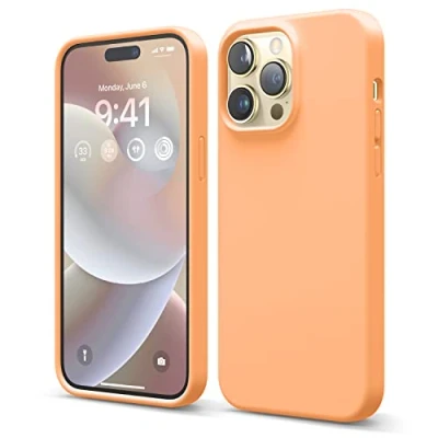 Image de elago Coque Silicone Liquide Compatible avec iPhone 14 Pro Max Étui (6.7), Premium, Housse Protection Complète Case Antichoc à 4 Structure, Microfibre Douce Empêche Rayures (Orange)